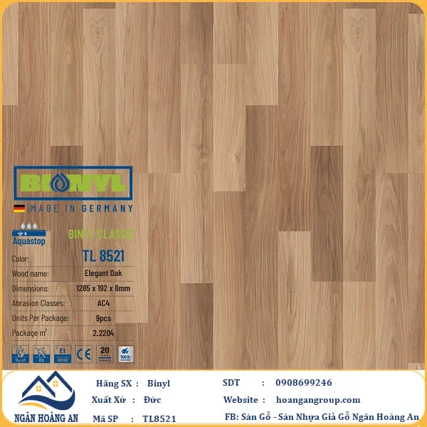 Sàn Gỗ Công Nghiệp Binyl TL8521 dày 8mm